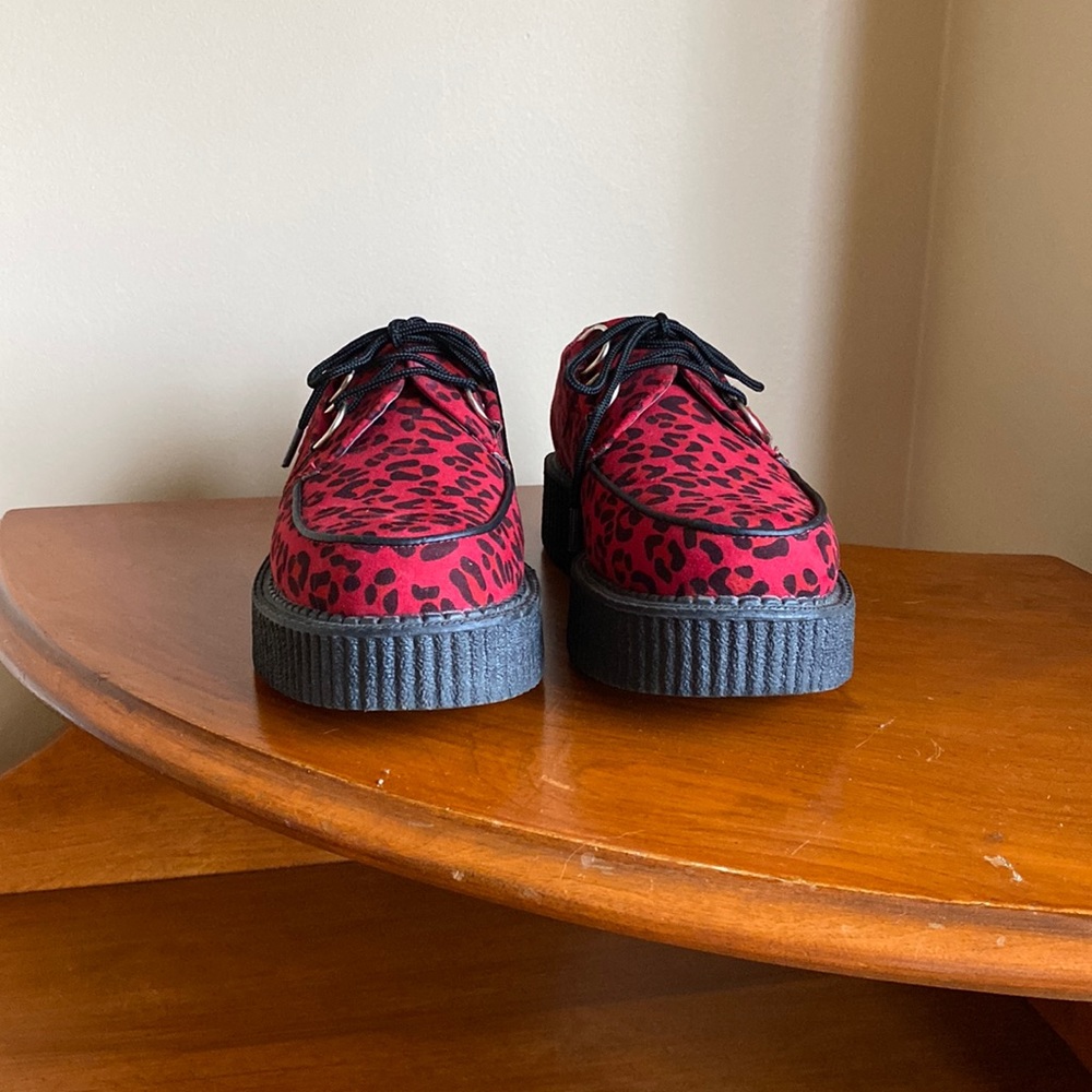 TUK red, leopard print platform shoes. Size 7